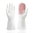 thumbnail image 1 of Guantes de silicona impermeables para limpieza del hogar, cepillo mágico multifuncional, guantes para lavar platos, cocina de goma, rosa, 1 of 4