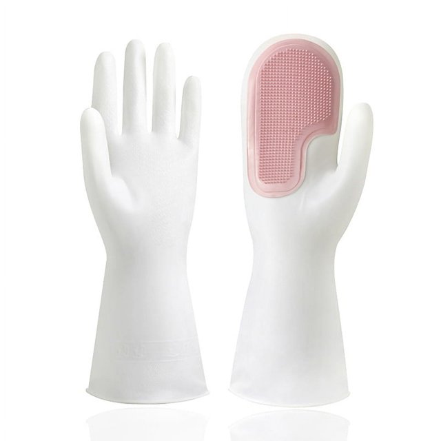 Guantes de silicona impermeables para limpieza del hogar, cepillo mágico multifuncional, guantes para lavar platos, cocina de goma, rosa