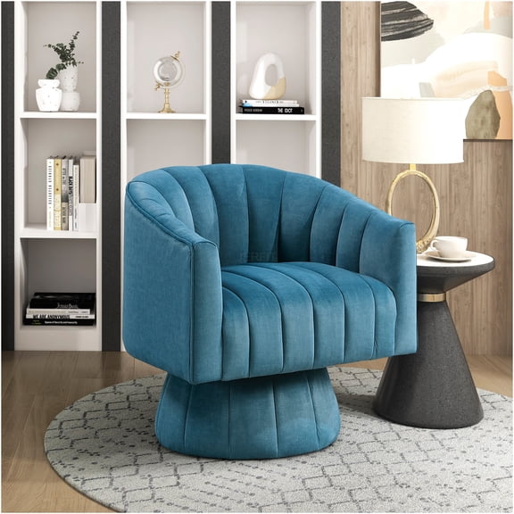 JERFIT Modern Velvet Swivel Accent Chair with Barrel Back, 360° Rotation for Living Room, Bedroom, Office Teal Upholstered Lounge Chair