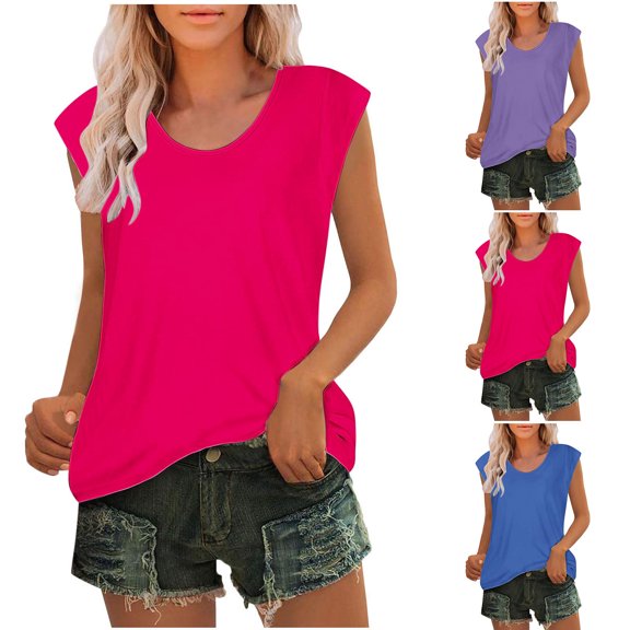 Women's Summer Sleeveless Tank Top Casual Basic Tee Shirt Blouse Loose Fit Breathable Lightweight Beach Vacation | CSEONE,Blue L