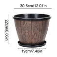 thumbnail image 4 of sruoe Rustic Flower Pots, Plastic Plant Pot with Matching Drainage Saucer, Large Capacity Decorative Flower Container, Barrel Planter for Living Room Outdoor Patio Farmhouse Garden Decor, 12 Inch, 4 of 6