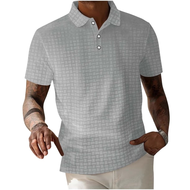 Blusa de Manga Corta Hombres Versátil Moda Color Sólido Botón Cuello de Vuelta, Camisa Casual Ligera para Diario