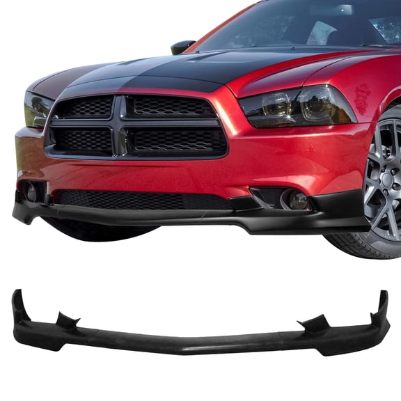 Ikon Motorsports 3PCS Front Lower Bumper Lip Spoiler Underbody Air Dam Chin Splitter Protector For 2011-2014 Dodge Charger KB Style Unpainted Black PU