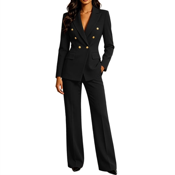 Gfyviroh 2 Piece Women's Elegant Suit Sets Long Sleeve Blazer Jacket and Long Pants Business Casual Set Button Front Tailored Formal Outfit
