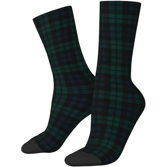 Black Watch Tartan Crew Socks For Men/Women Gifts,Unisex Novelty Casual Dress Socks White