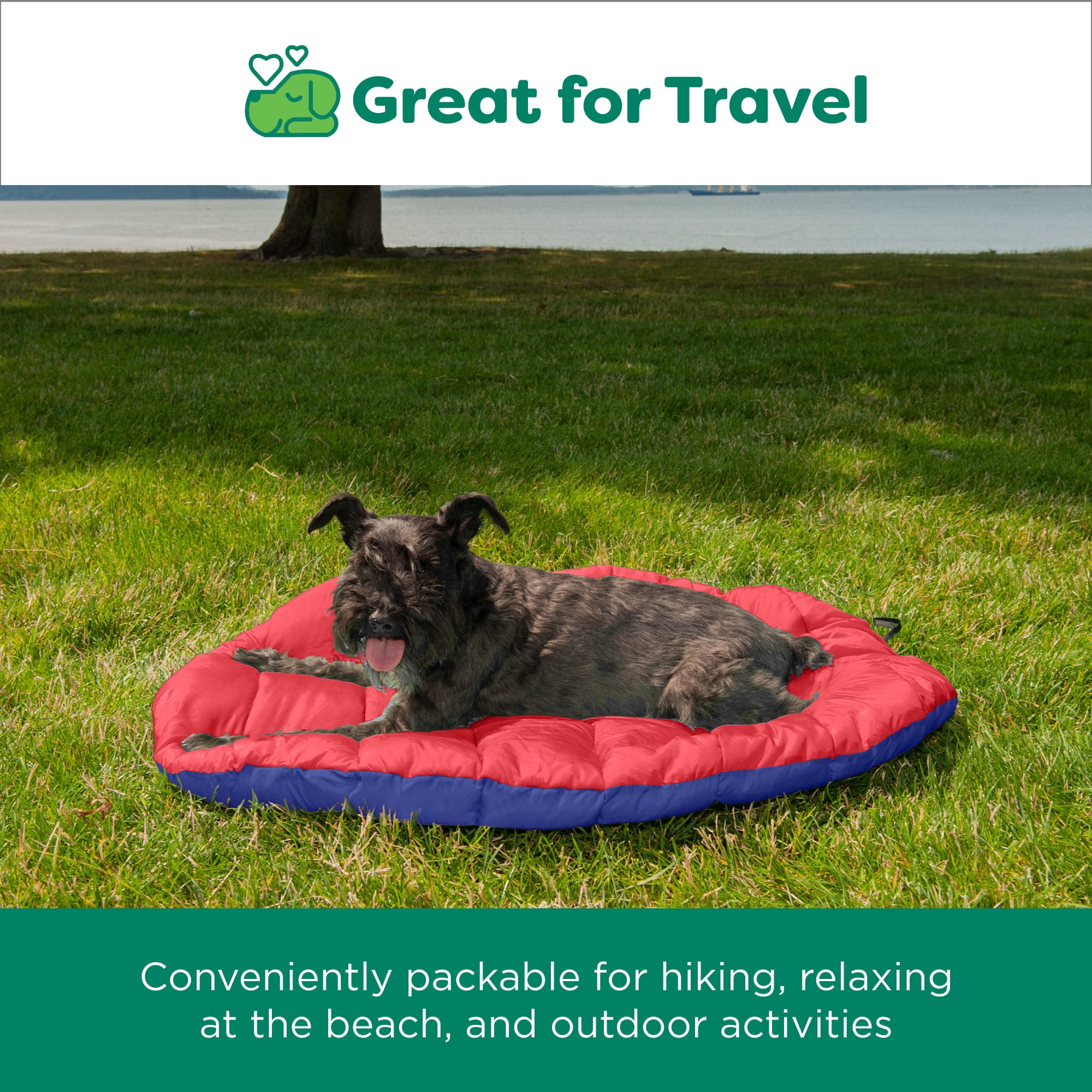 FurHaven Trail Pup Packable Travel Pet Pillow with Stuff Sack, Red/Blue, Small, 1 Count