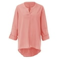 thumbnail image 4 of Pink Plus Size Tops Sleeve Shirt V Neck Solid Top Plus Casual Women Size Color Long Blouse Loose Women's Blouse Shirts for Women, 4 of 6