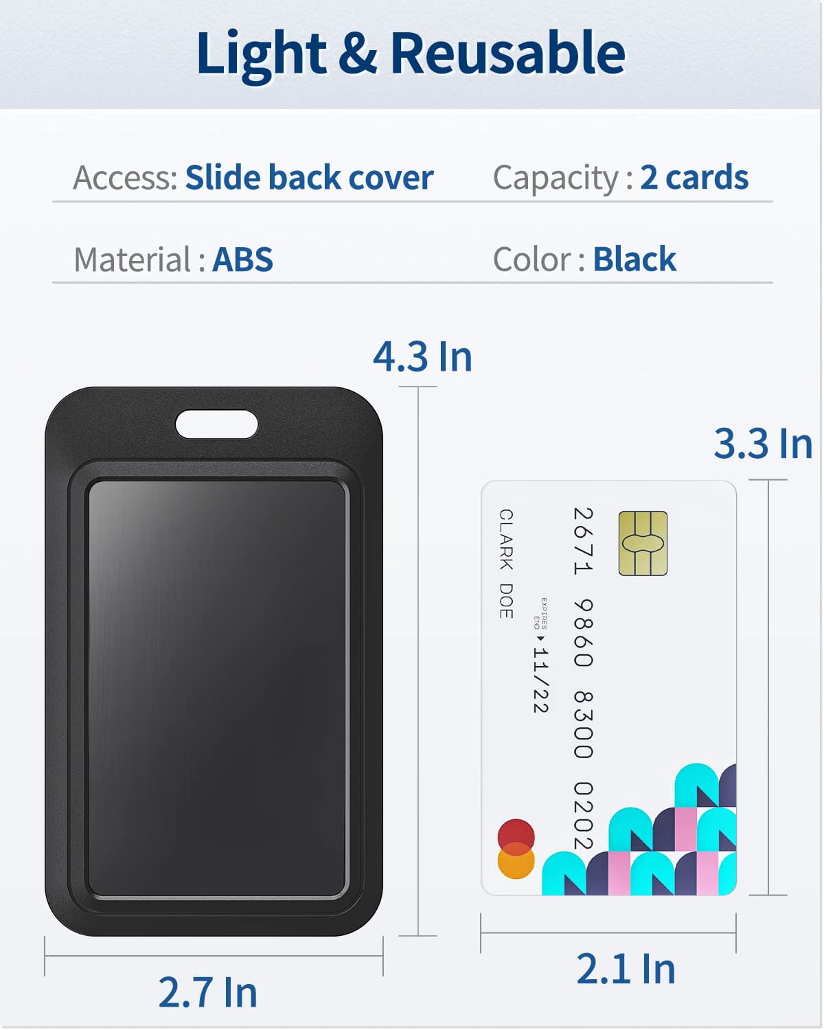 100 Pack Sliding Id Badge Holder Hard Black Vertical Plastic Card Case Protector Pouch With Clear Window For Office School Credit Cards Proximity Key Driver's Licenses And Passes