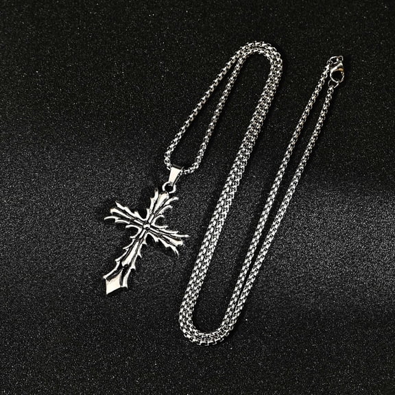 Thorn Cross Vintage Hip-Hop Necklace, Halloween Statement Pendant, Unisex Versatile Sweater Chain for Party & Daily Wear