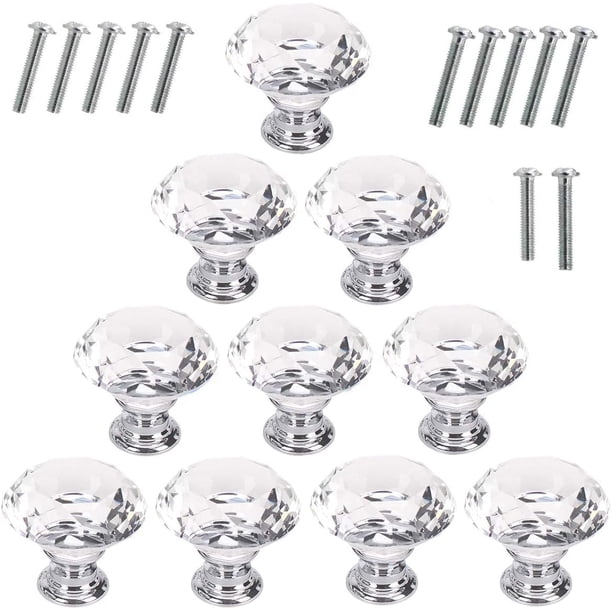 10 Uds. Perillas de cristal para gabinete, 30mm, forma de diamante, cajones, gabinetes de cocina, aparador, armario, tiradores (transparente)