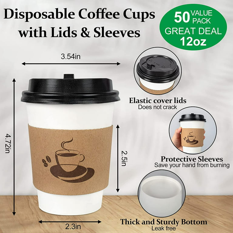 HSHCH Paper Hot Coffee Cups 12 oz (50 Count) Disposable Insulated  Corrugated Sleeves Ripple Wall Pap…See more HSHCH Paper Hot Coffee Cups 12  oz (50