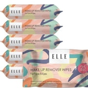Elle Makeup Remover Wipes - Hypoallergenic Facial Cleansing Wipes for Face and Eyes - Mascara Removing 25ct, 6 Packs, Total 150 Wipes