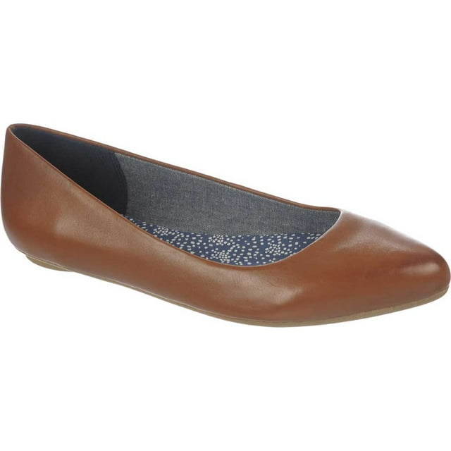 Really Women Pointed Toe Leather Tan Flats