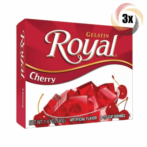 3x Packs Royal Cherry Flavor Fat Free Gelatin | 4 Servings Per Pack | 1.4oz