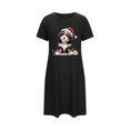 thumbnail image 5 of Sakmal Breathable Moomoo Dresses for Women Loose Black Christmas Ultra-Soft Nightshirt Dog Print Short Sleeve Short Crew Neck Nightgowns S-2XL, 5 of 5