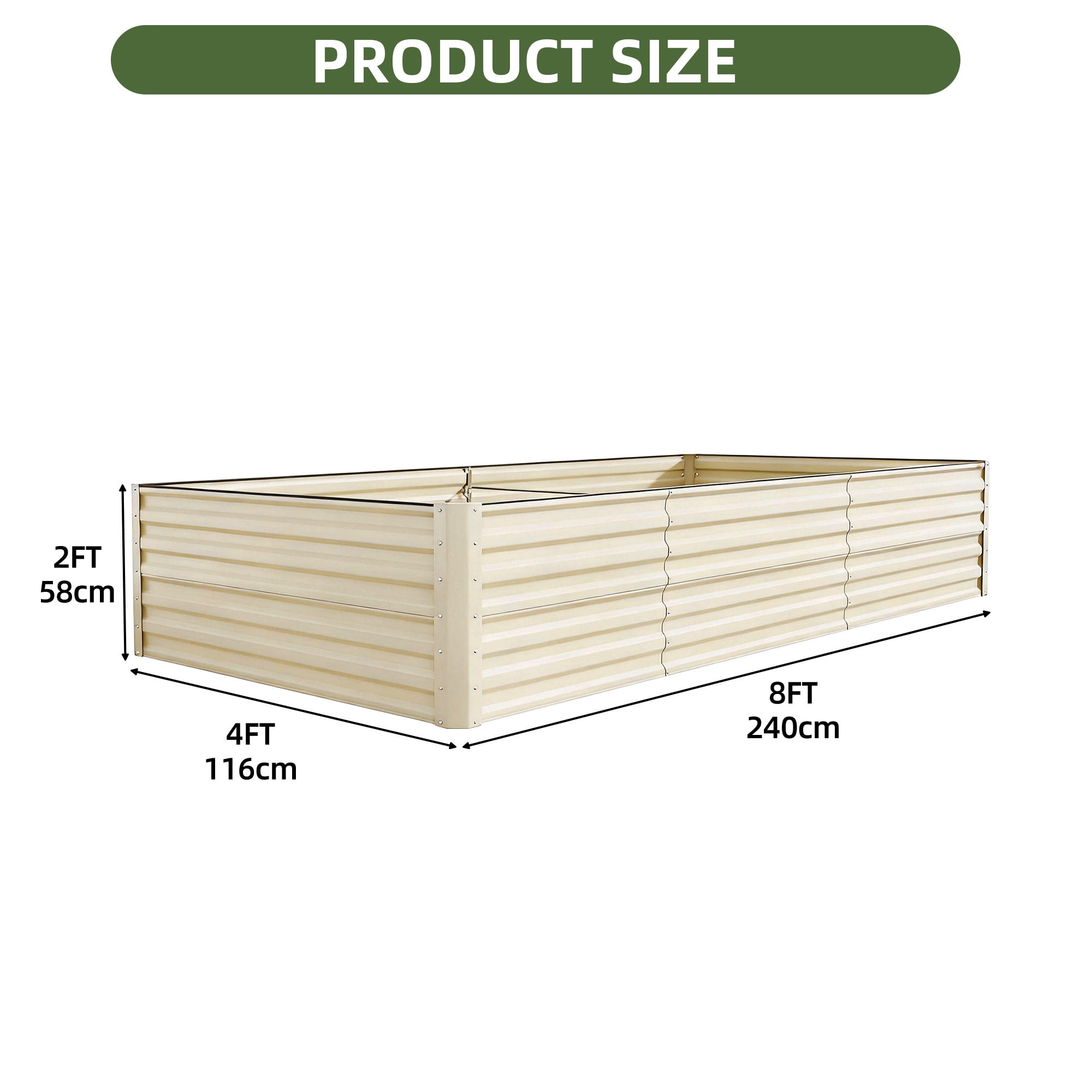 Uforic Galvanized Raised Garden Bed Kit, Metal Planter Box with Gloves, Metal Raised Garden Beds for Vegetables,Cream,8x4x2ft