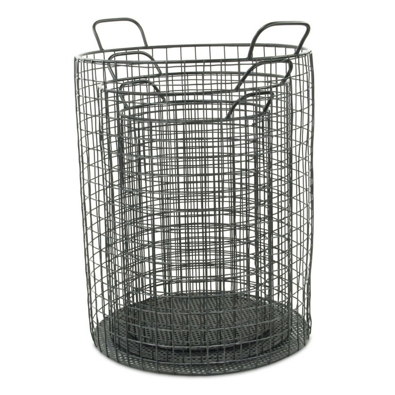 Set of 3 Black Cylinder Wire Storage Container Baskets with Handles 20