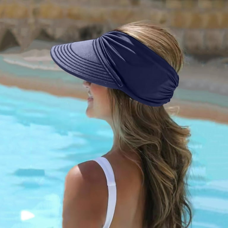 Fsqjgq Sun Hat for Women Adjustable Buckle Hats Sun Visors for Women Visor Wide Hat Summer Protection Face Beach Sports Cap ,Clear, Women's, Size: One