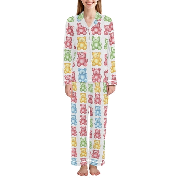 FORMRS Womens Pajama Set Long Sleeve Top and Pants with Pockets Soft Comfy Lounge Sleepwear, Sizes S-2XL, Gummy Bear Pattern