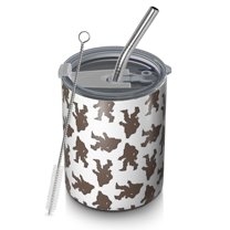 12oz Coffee Tumblers Brown Bigfoot Pattern Stainless Steel Vacuum Insulated Travel Tumbler Coffee Cups Mug with Lid and Straw with Cleaning Brush for Cold & Hot Drinks
