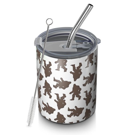 12oz Coffee Tumblers Brown Bigfoot Pattern Stainless Steel Vacuum Insulated Travel Tumbler Coffee Cups Mug with Lid and Straw with Cleaning Brush for Cold & Hot Drinks