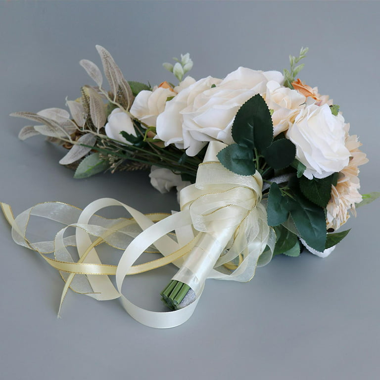 Wedding Bridal Bouquet Multi Colors Bridal Hand Flower Vintage Style Toss  Bouquet Artificial Flowers for Wedding Anniversary Decor Supplies, White