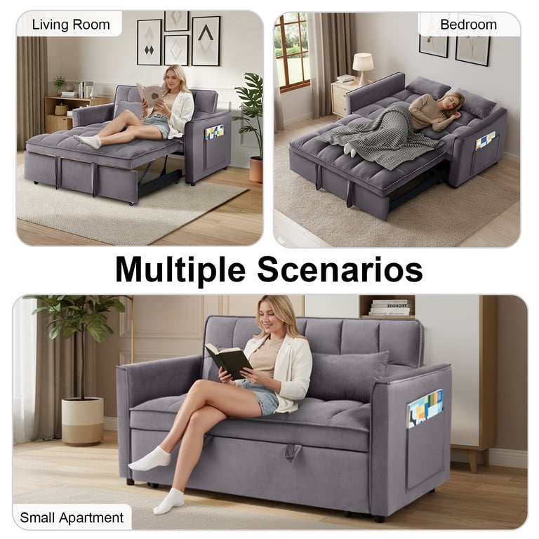 Howcool 55 Inch 3-in-1 Convertible Sleeper Sofa, Gray photo 4