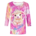 thumbnail image 5 of Hauts de Printemps pour Femmes Femmes Loisirs Imprimé Col Rond Manche Trois Quarts T-shirt Manche 3/4 Haut Ample Blouse Décontractée, 5 of 5