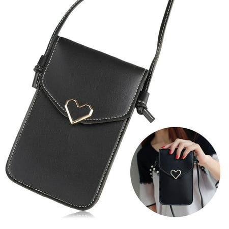 PU Leather Phone Shoulder Bag, Small Crossbody Bag with 2 Layers, Cell Phone Purse Smartphone Wallet with Shoulder Strap Handbag (Best Smartphone For Small Hands)