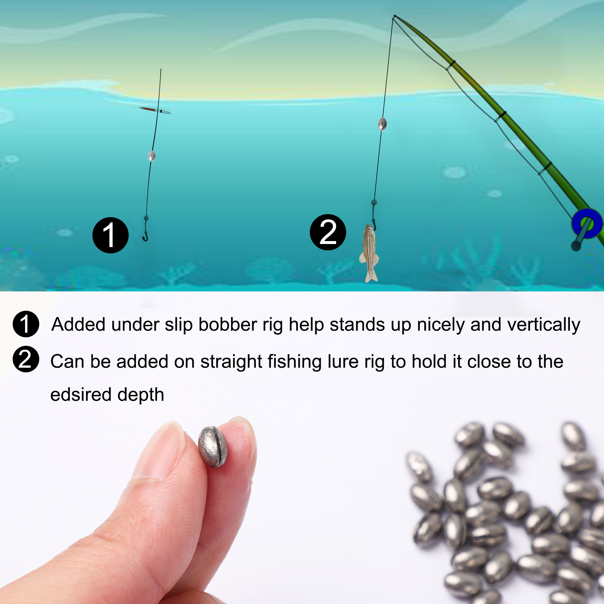 Unique Bargains 50Pcs Oval Shape Fishing Weights Split Shots Sinkers