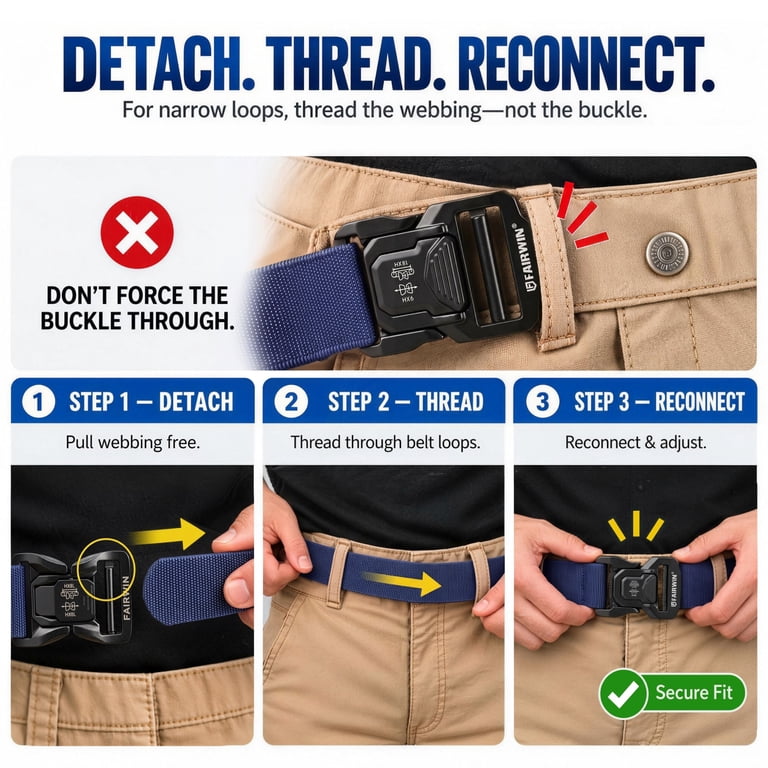 Fairwin Men's Nylon Web Belt with Ratchet Buckle, Blue photo 7