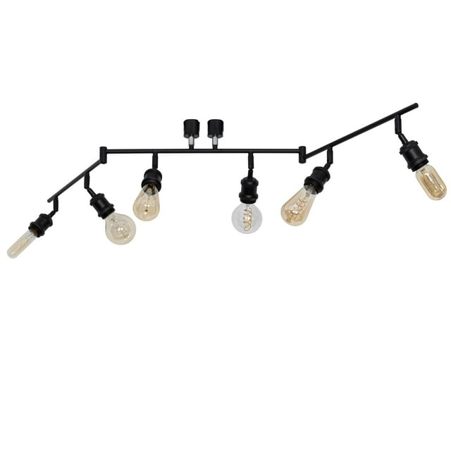 FSLiving H-Type Track Lights Adjustable Dimmable Track Lighting Industrial Matt Black Flexible Foldable Arms Halo Track Ceiling Light Fixture for Kitchen Spotlight Customizable DIY Project 6 Lights