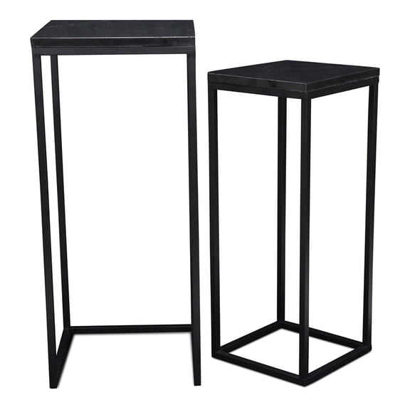Sarrasseau Set of 2 Black Marble Square Side Tables