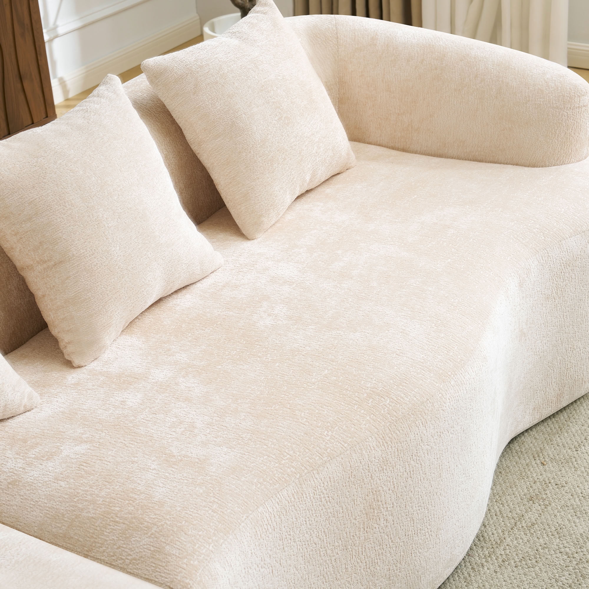 MAYEERTY L-Shaped Sectional Sofa with Curved Chaise Lounge, Chenille Modular Couch with 4 Throw Pillows, No-Assembly for Apartment Living Room Small Spaces