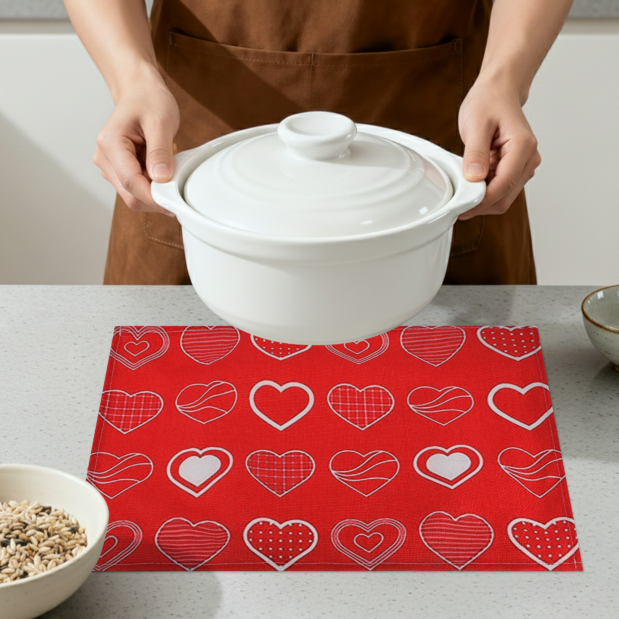 Unique Bargains Set of 6 Love Hearts Placemats for Anniversaries Heart