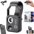 thumbnail image 1 of Qinux Zoomzip - 2025 New Zoomzip Smartphone Microscope - 200x Magnification Lens with CPL Lens/LED Light - Portable Pocket Digital Microscope Camera Attachments for Phone (Black), 1 of 8