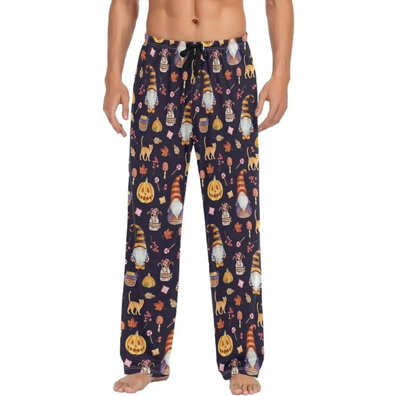 Halloween Gnome Men's Pajama Pants, Soft and Comfortable Lounge Sleep Bottoms with Pockets, Men's Sleepwear with Custom Print, Large