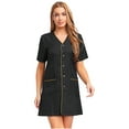 thumbnail image 2 of Aislor Robe d'Uniforme d'Infirmière pour Femmes à Manches Courtes, Tenue de Travail Médicale avec Poches, Chemise Boutonnée, Uniforme de Sarrau, Noir G, 2 of 7