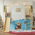thumbnail image 3 of Twin Size Bed Frames Twin Size House Loft Bed with Sills and Tents, Solid Wood Loft Bed with Ladders and Slide, Chic Design with Lights, No Box Spring Needed, Natural+Blue,Adjustable Bed Base, 3 of 11