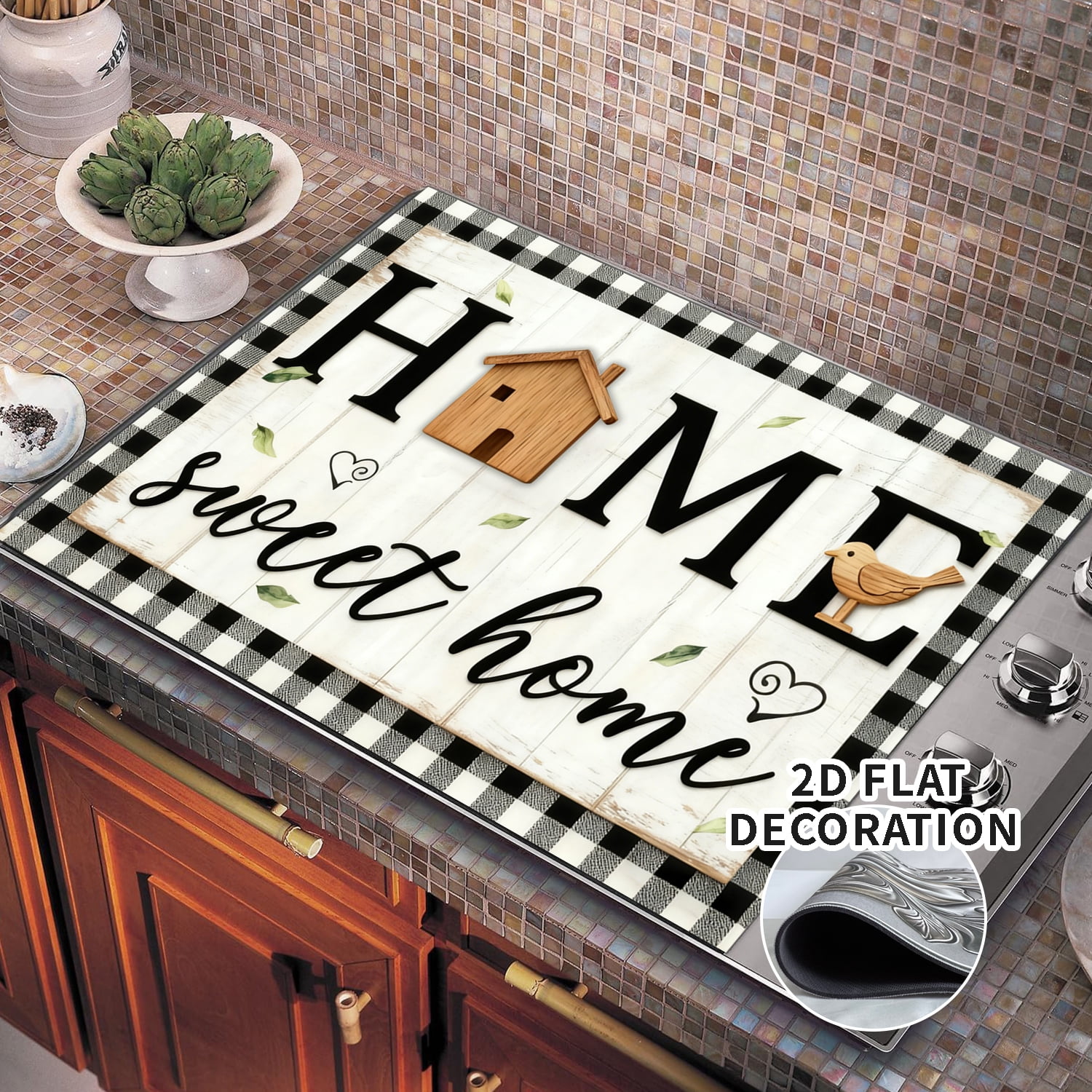 Stove Cover, Sweet Home Stove Top Covers for Electric Stove, 20''X28'' White Heat Resist Kitchen Glass Stove Protector Mat Farmhouse Decor Gas Stove Pad Induction Cooktop Ceramic Mat