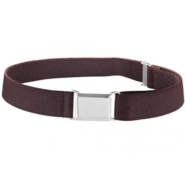 Kids Elastic Adjustable Strech Belt With Silver Square Buckle - Brown