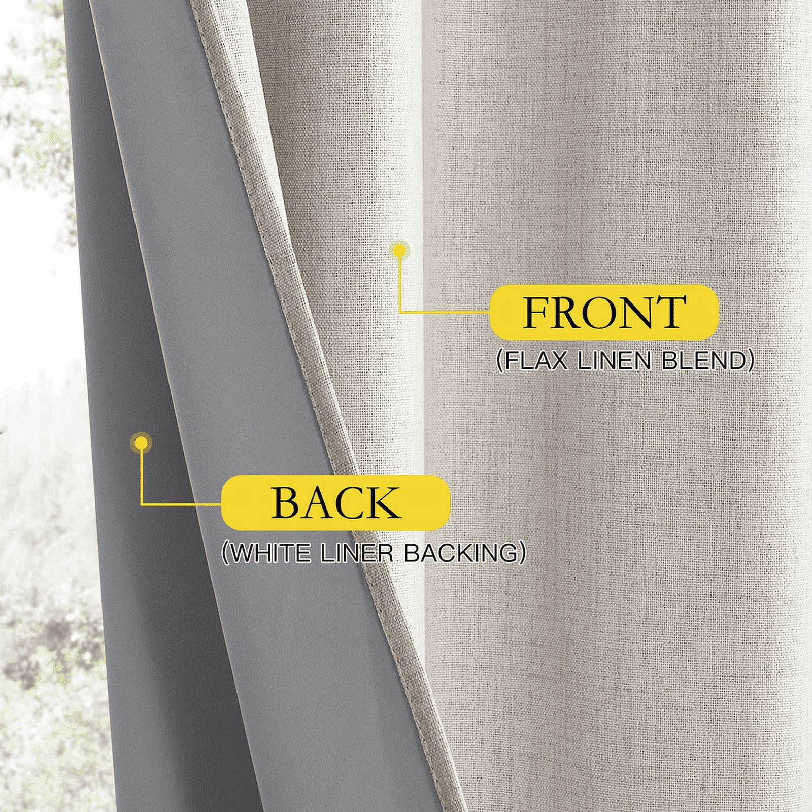 NICETOWN Full Blackout Linen Curtains, Room Darkening Grommet Noise Reducing Drapes for Bedroom Living Room, 52"x 84", Brich, 2 Panels