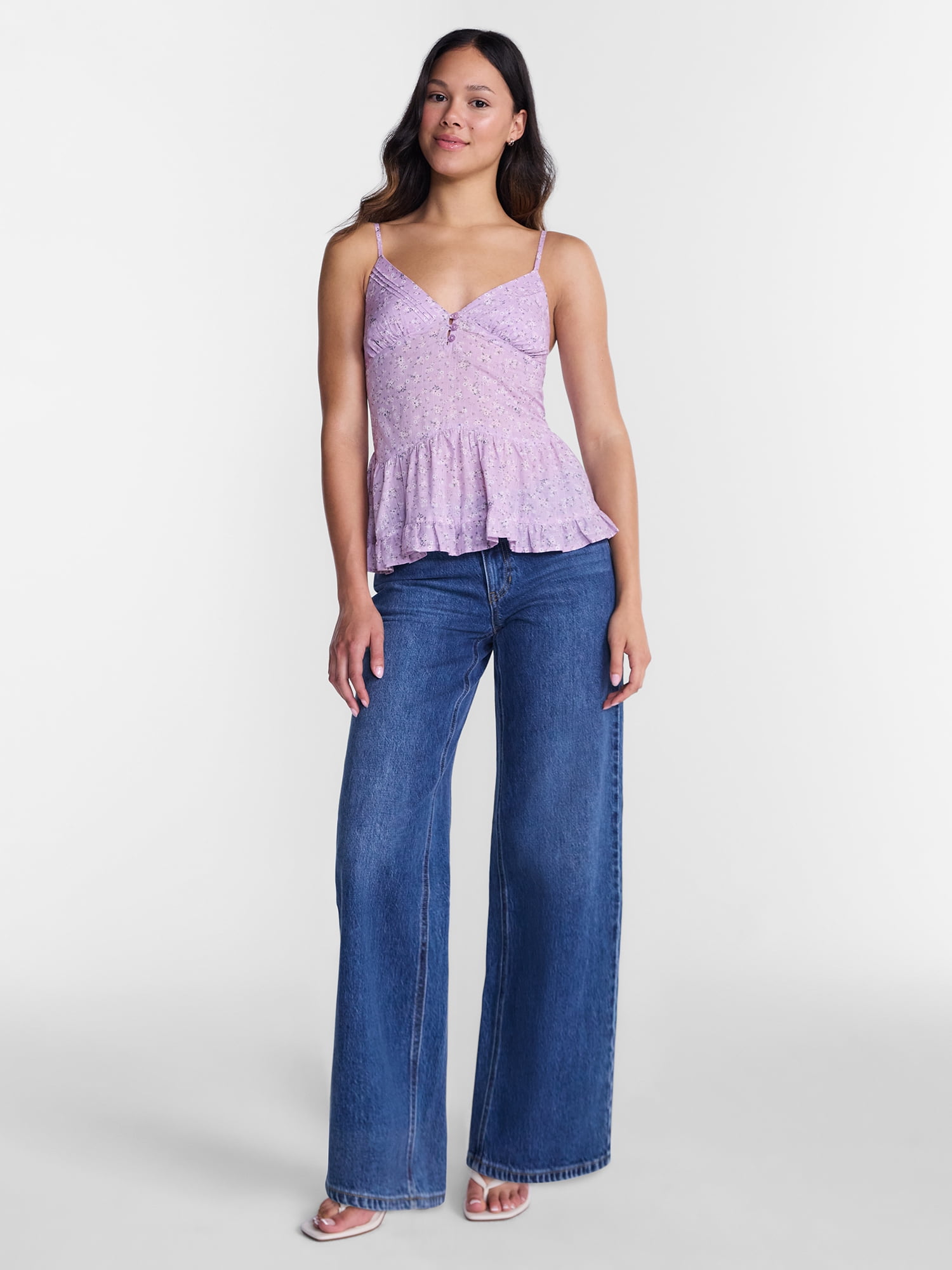 No Boundaries Tiered Woven Cotton Cami, Women's XXS-XXL