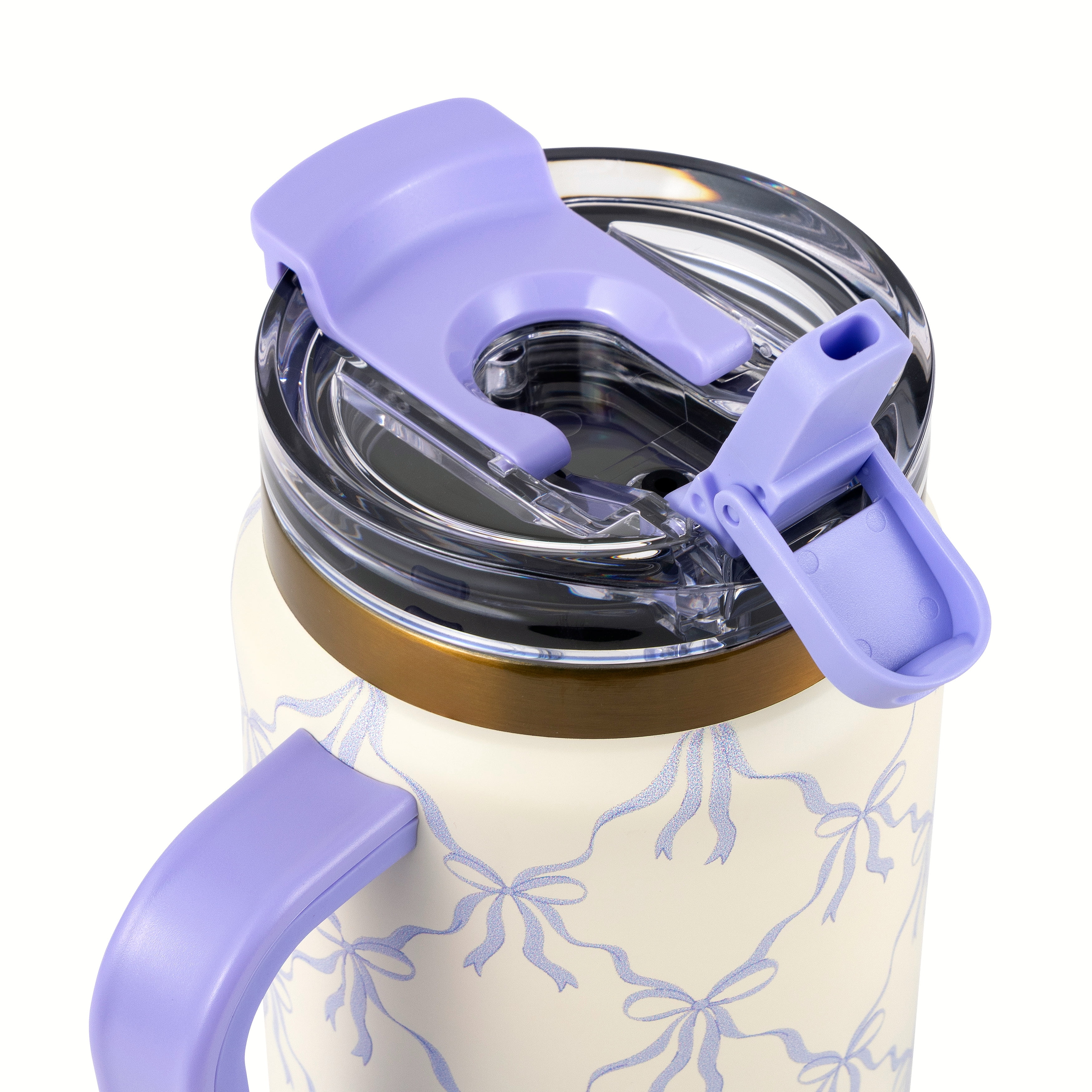 Thyme & Table 32oz Stainless Steel Luna Tumbler with Handle and Dual Straw Lid, Bow Lattice