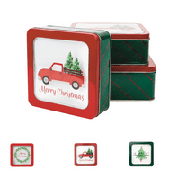 DAHO Christmas Holiday Cookie Tin Containers with Window, 3pc Nested Set, Holiday Cookie Tins with Lid for Gift Giving, Cookie, Treats, Cookies Party Favor and Gifts
