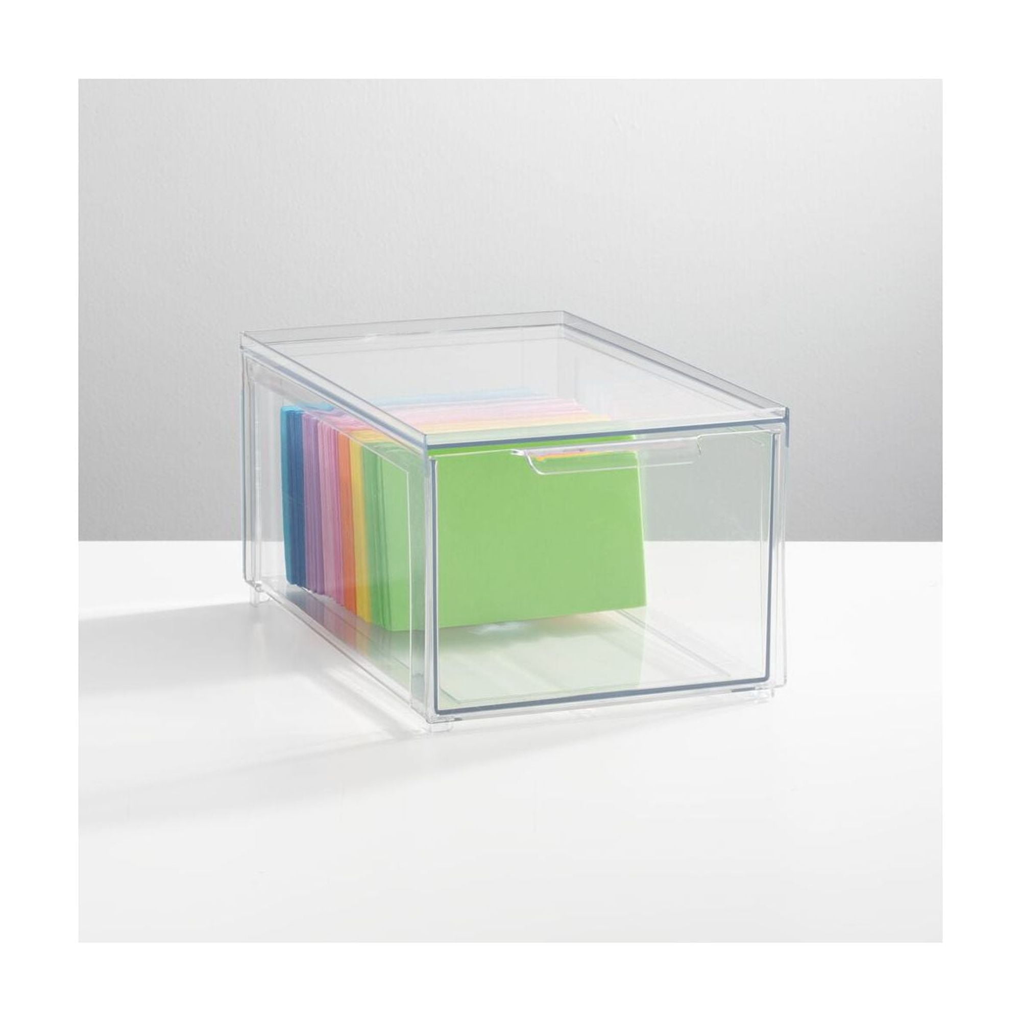 mDesign Plastic Stackable Crafting Drawer Organizer Bins, Handle, 4 Pack - Clear