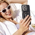 thumbnail image 4 of Compatible with iPhone 14 Pro Case Glitter 6D Plating Cute Bear Hidden Stand Holder Phone Case with Lens Film Camera Protection for Women Men Girly Plating Shockproof Phone Cover, Black, 4 of 12