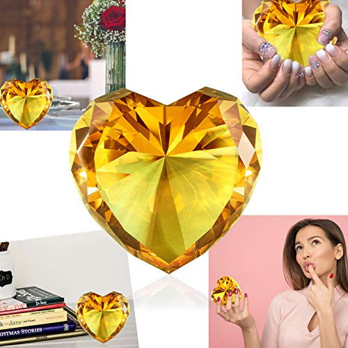 Longwin Amber Heart Crystal Diamond Paperweight Wedding Anniversary Gift Decor 