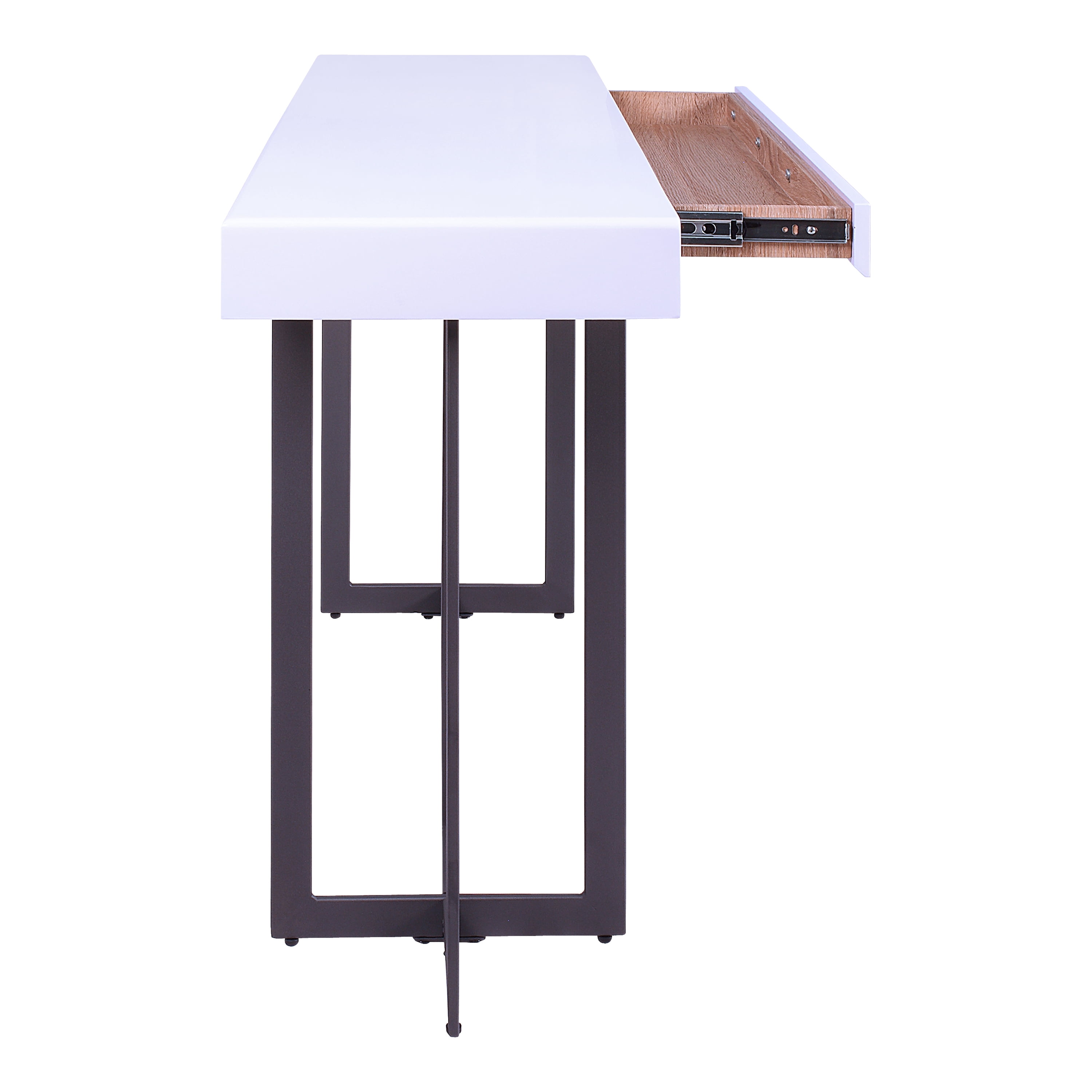 Furniture of America Ariadne 1-Drawer Wood White and Gun Metal Sofa Table