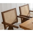 thumbnail image 5 of Guyou Modern Rattan Dining Chair Set of 2, Mid-century French Farmhouse Upholstered Solid Wood Armchair Reading Chair, Retro Accent Chair with Woven Back and Walnut Base, Beige Fabric, 5 of 14